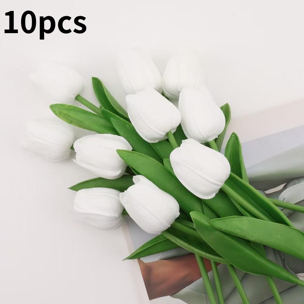 

Elegant Artificial Tulip Flowers, Leaf Decorations, Perfect for Weddings, Photography Props, Home & Bedroom Decoration Gifts белый