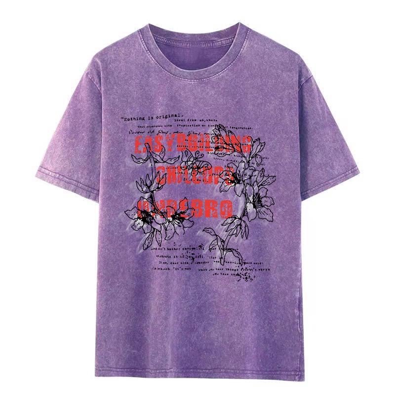 Women s Loose Distressed Washed Cotton Tee - Extra Large, Short Sleeve Summer Top 2XL фиолетовый
