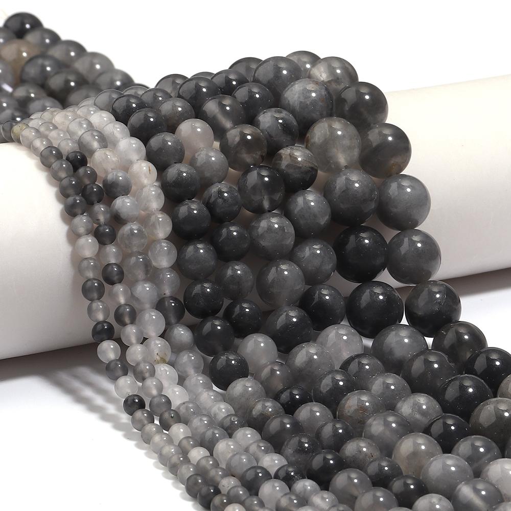 4 6 8 10 12mm Natural Stone Beads Silver Grey Crystal Round Loose Beads For Jewelry Making DIY Bracelets Necklace Accessories