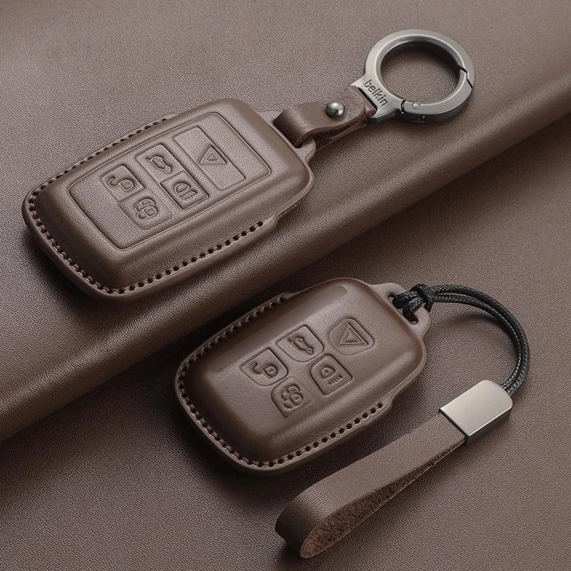 Läderbilnyckelfodral för Land Rover Range Rover Sport Evoque Freelander Velar Discovery 4 Nyckellös Nyckelring