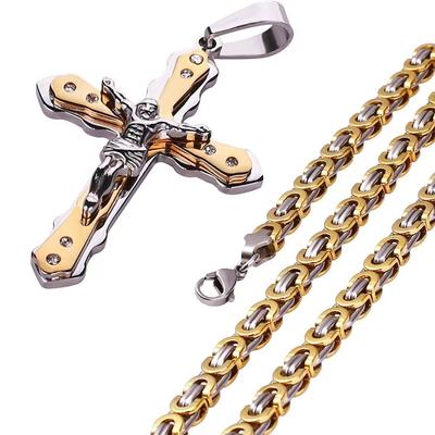 Acciaio Inossidabile Pop Croce Tendenza Europea e Americana Ciondolo da Uomo con Sezione Piatta Collana Fatta a Mano