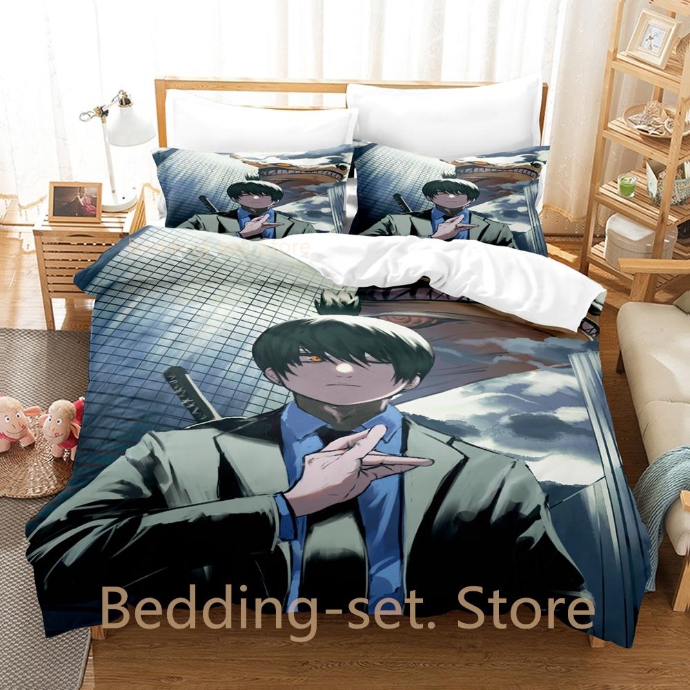 Fox Dveil Kon Chainsaw Man Bedding Set Single Twin Full Queen King Size Bed Set Adult Kid Bedroom Duvetcover Sets Anime Bed