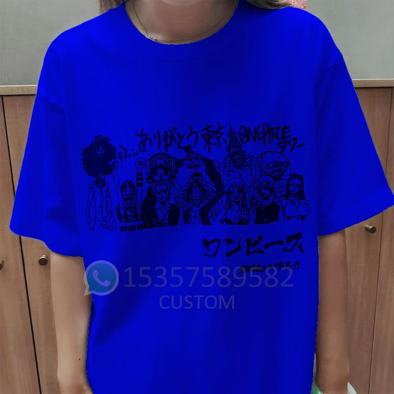 One Piece Luffy Zoro Sanji Nami Crew Printed Pattern Summer New Short Sleeve Pure Cotton Couple T-Shirt Anime Loose Size