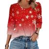 Women's Fashion Casual 3/4 Christmas Print Color Shirt Women's Round Neck Tops