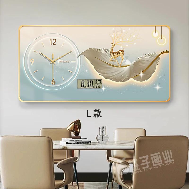 New perpetual calendar decorative painting light luxury feather wall clock living room hanging painting home electronic clock