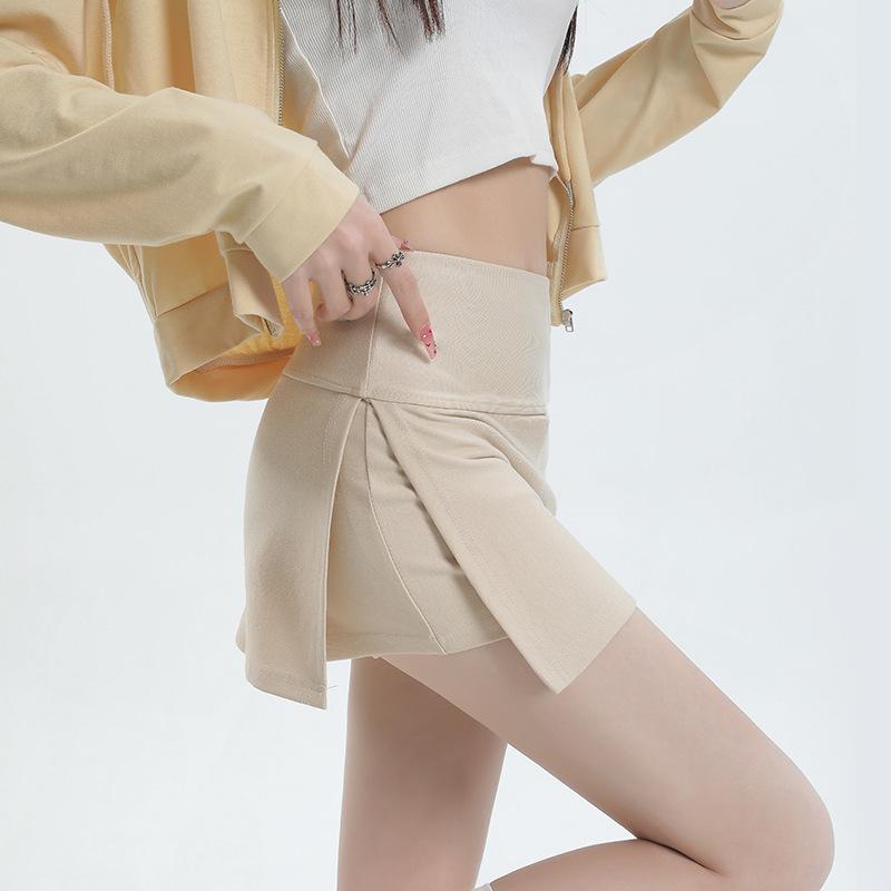 

Light Gray A-Line Yoga Skirt with Slit Shorts - Enhances Leg Length, Sexy & Petite-Friendly, Hip-Hugging Anti-Exposure Design Extra Small бежевый