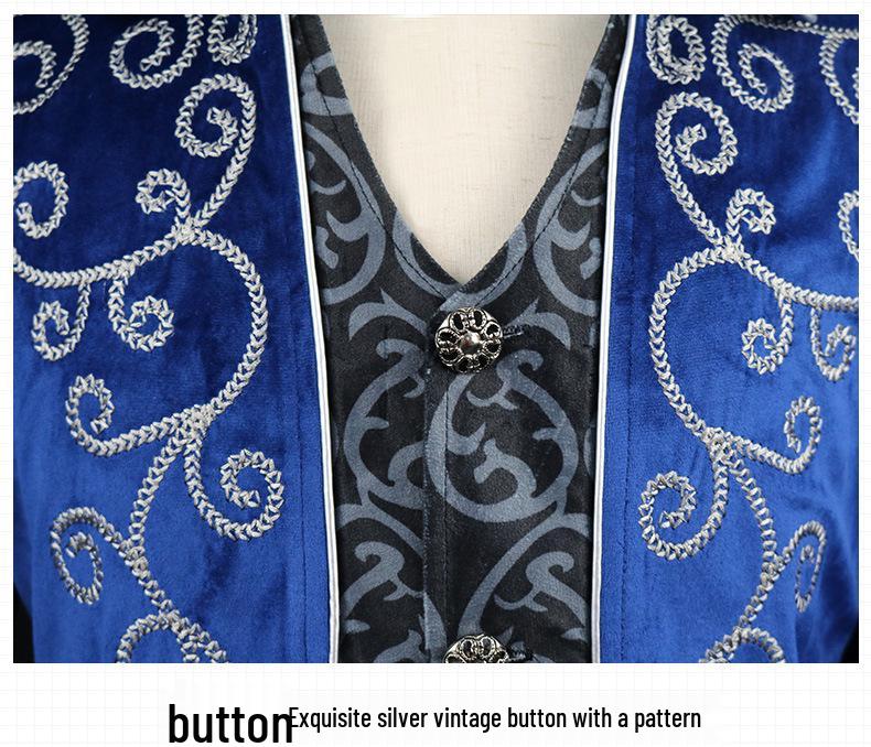 Men's Silver-Edged Medieval Tailcoat Costume, Retro Mid-Length Style