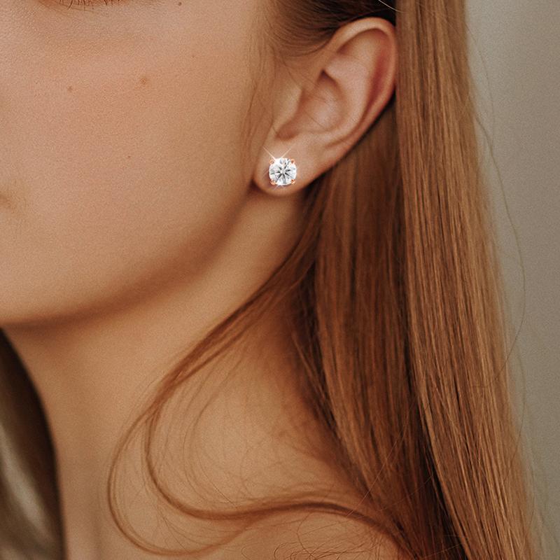 Smyoue 0.2-3CT Rose Gold Color Moissanite Stud Earrings for Women Sparkling Classic Wedding Lab Diamond Earring Pure 925 Silver