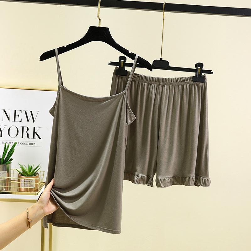 

Летний пижамный комплект из модала премиум-класса: Повседневная, удобная майка и шорты, подходящие для ношения на улице L зелёный/серый