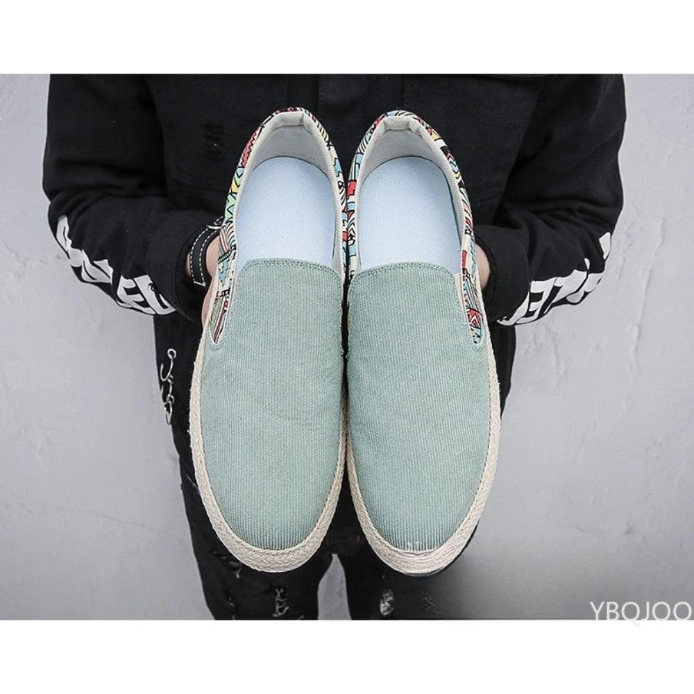 

2025 Новый стиль Летняя мода универсальные мужские кроссовки Повседневный комфорт Холщовые туфли на плоской подошве Мужские туфли лоферы из льняной ткани 41 зелёный