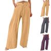 Zomer Katoenen Linnen Wijde Pijpen Broek Vrouwen Losse Palazzo Broek Zak Elastische Taille Knoop Casual Broek