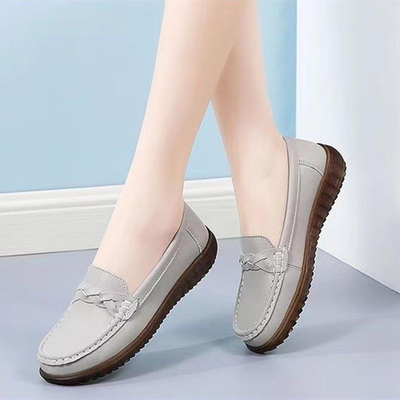 

Кожаные туфли Doudou женские 2024 года, осень, новые, с неглубоким горлом, с плоским дном, универсальные, нескользящие, с мягкой подошвой, повседневные, для мам и медсестер, кожаные туфли 41