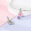 Silver Plated Pink Color Charm Beads Flower Love Heart Dangle fit Original Bangle Bracelet Necklace Pendant Jewelry Women Gift