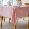 Cotton Linen Tablecloth With Tassels Waterproof Oilproof Tea Striped Table Cloth Thick Rectangular Wedding Dining Table Cover