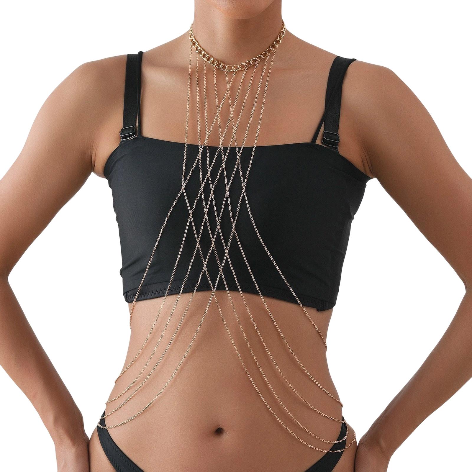 

Многослойная кисточка Боди-украшение Золотой сплав Многослойная крестообразная цепочка на грудь Для женщин Вечерний выход Вечеринка Пляжная одежда