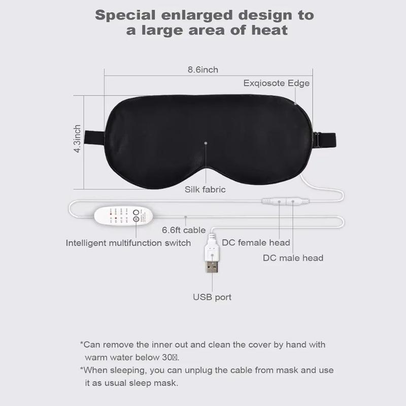 USB Heated Eye Mask Reusable Silk Steaming Eye Mask Massager for Sleeping Eye Puffiness Anti Dark Circle Patch Eye Care Relieve Fatigue Promote Sleep