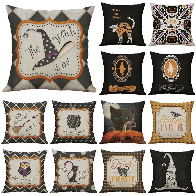 Halloween Owl Cushion Cover Cotton Linen Pillow Case With Pumpkin Pattern And Invisible Zipper For Sofa Home Decor