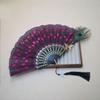 Portable Peacock Feather Folding Fan Exquisite Dance Hand Fans  Wedding Party Decor
