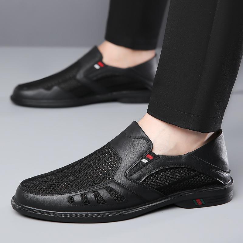 Schuhe für Herren Sommer Atmungsaktives Mesh Lederschuhe Outdoor Freizeitschuhe Herren Weiche Sohle Fahrschuhe Slipper Loafer