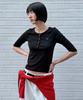CHICKS Button Henley Neck 3/4 Sleeve T-Shirt Black