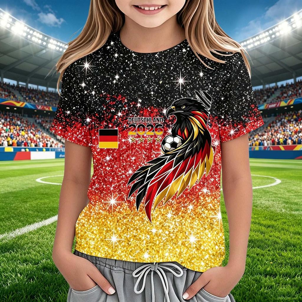 Kids Crew Neck Short Sleeve Soccer Fan Shirt World Cup Supporter Tee Lightweight Breathable Comfortable Fit Youth Top