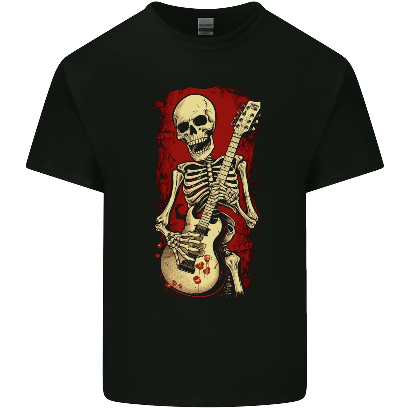 Guitar Playing Skeleton Rock Music Skull Kids T-Shirt Childrens S