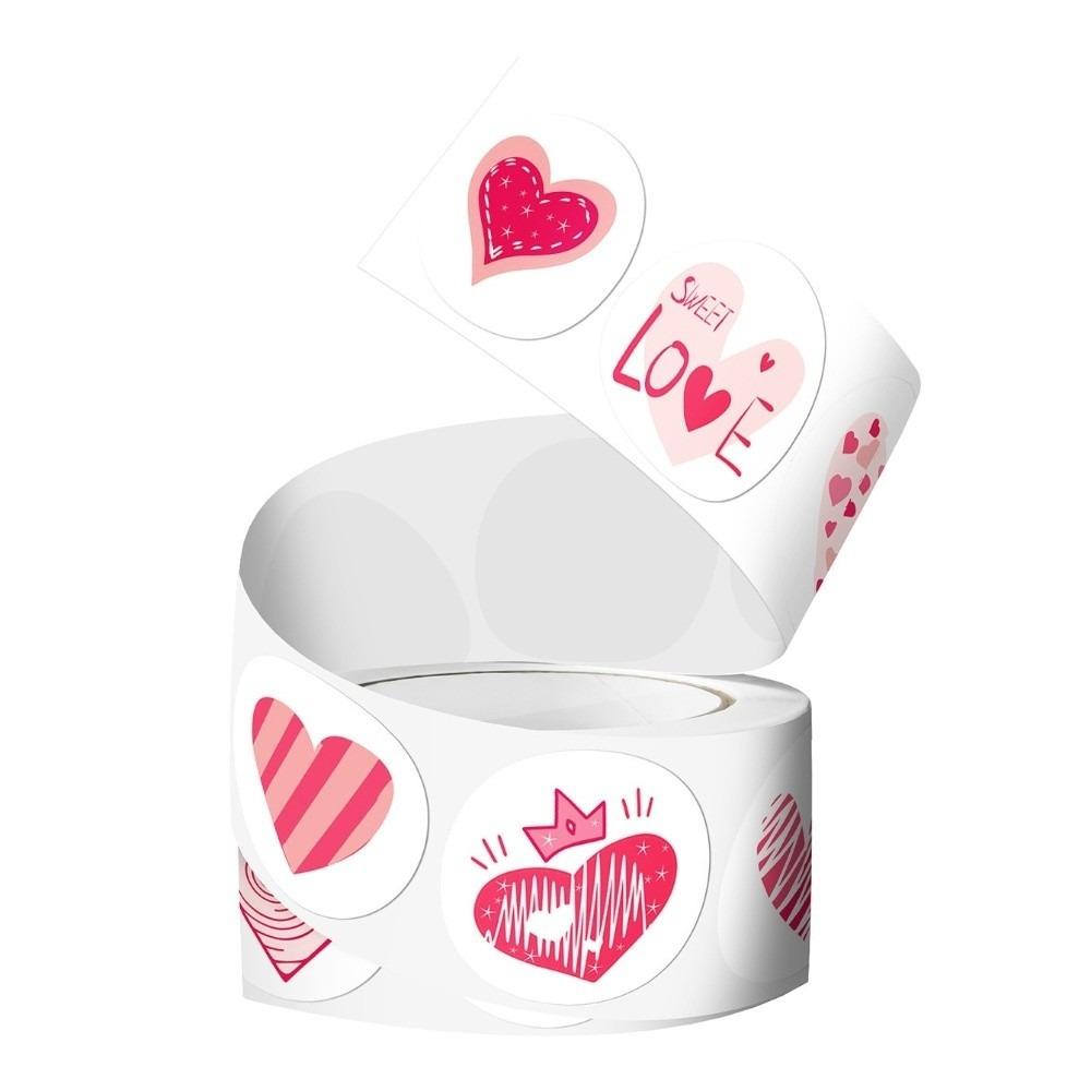 500Pcs/Roll Valentine's Day Sticker Self-adhesive Roll Type Heart Sticker Multi-use Heart-shaped Roll Sticker Card Decoration