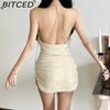 BITCED Fall Women's Solid-Color Slim-Fit High-Waisted Streetwear Halter Backless Dress