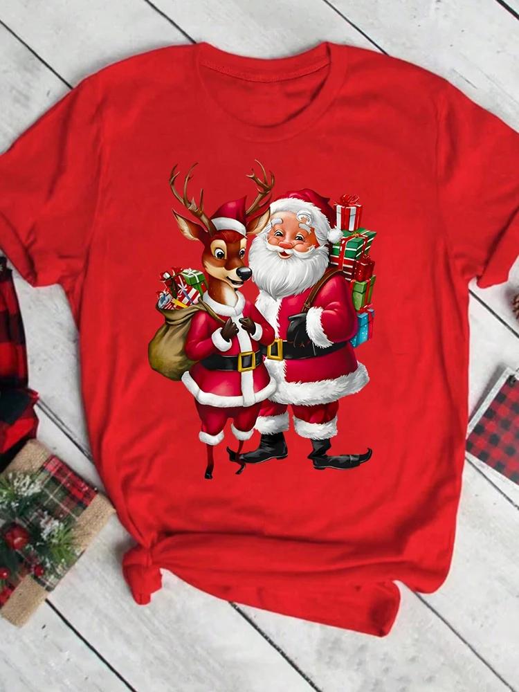 

Merry Christmas Santa Claus Deer Print Women TShirt Fashion Short Sleeve T Shirt Streetwear Harajuku FeUnisex Tops Clotihing 4XL