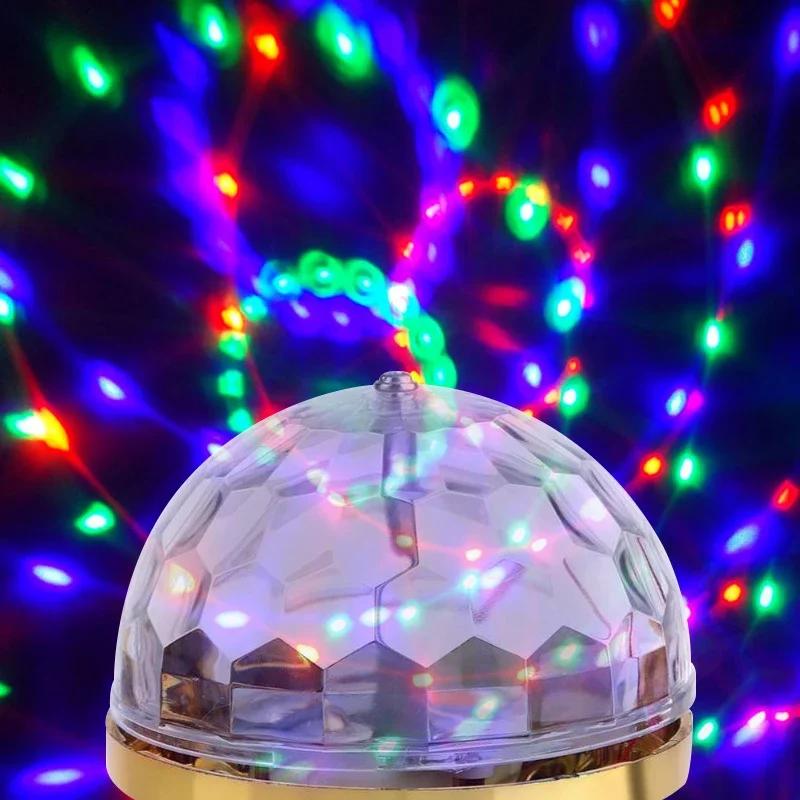 KTV Stage Colorful Rotating Light E27 Crystal Light Bulb with Sockets Disco Magic Ball Light Bulb for Home Room Dance Party