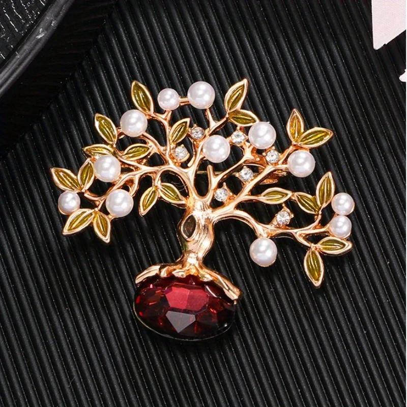 Elegant Exquisite Crystal Tree Brooch Badges Lady Plant High-end Corsages Pin