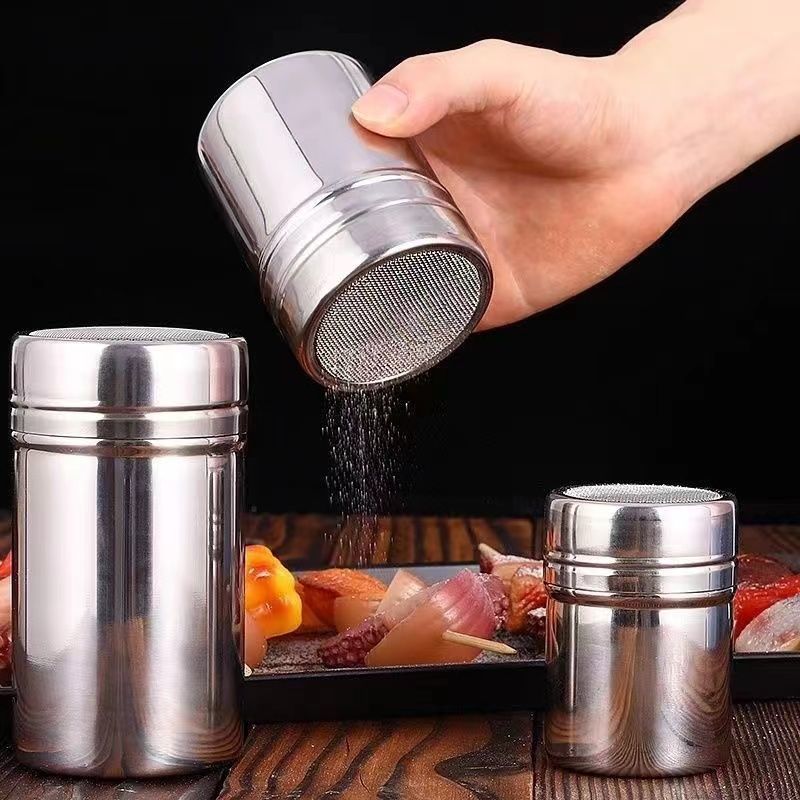 Edelstahl Streupulverflasche für Gewürze Kakao Mehl Kaffee Sieb Mehlsieb Kochwerkzeug Kaffeepulver Spender