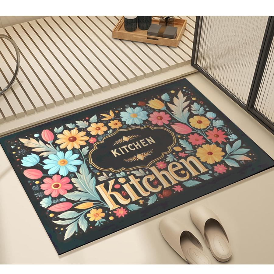 Beautiful Flowers Kitchen Mat Soft Thickened Kitchen Floor Mat Waterproof Non-slip Oil-proof Floor Mat Runner Rug