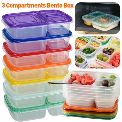 Microwave Lunch Box 3 Compartments Dinnerware Food Storage Container Kids School Office Portable PP Large Capacity Bento Box