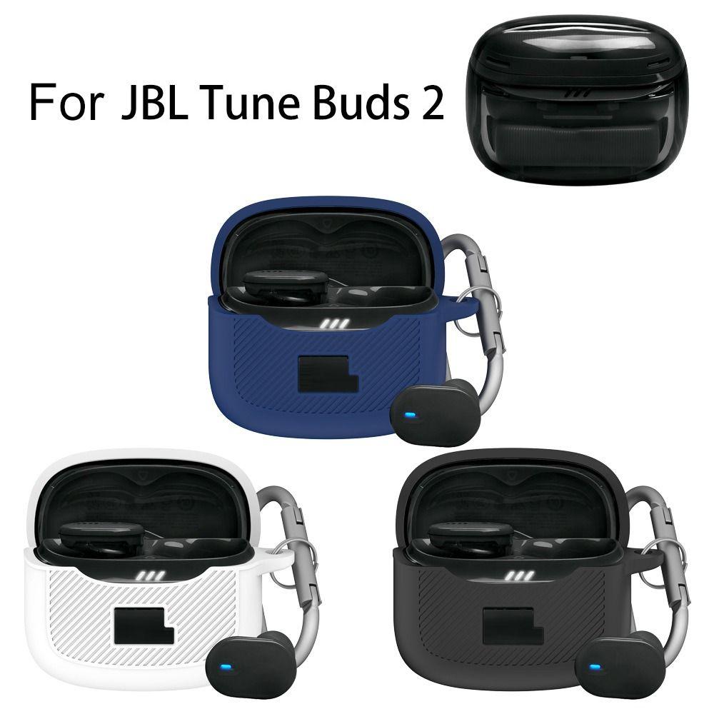Anti-fall Earphone Case Silicone Dustproof Headphone Protective Case with Carabiner Anti Scratch for JBL Tune Buds 2
