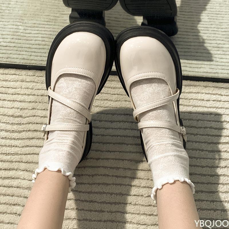 Fashion New round toe thick soled small leather shoes for women in spring summer versatile daily wear simple comfortable single shoes