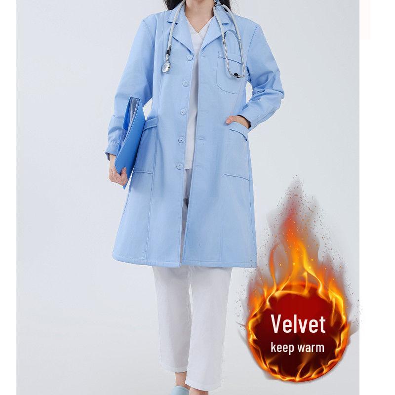 Halat de laborator de iarnă cu căptușeală din fleece: Îmbrăcăminte medicală groasă, cu mânecă lungă, unisex, pentru medici și asistente medicale