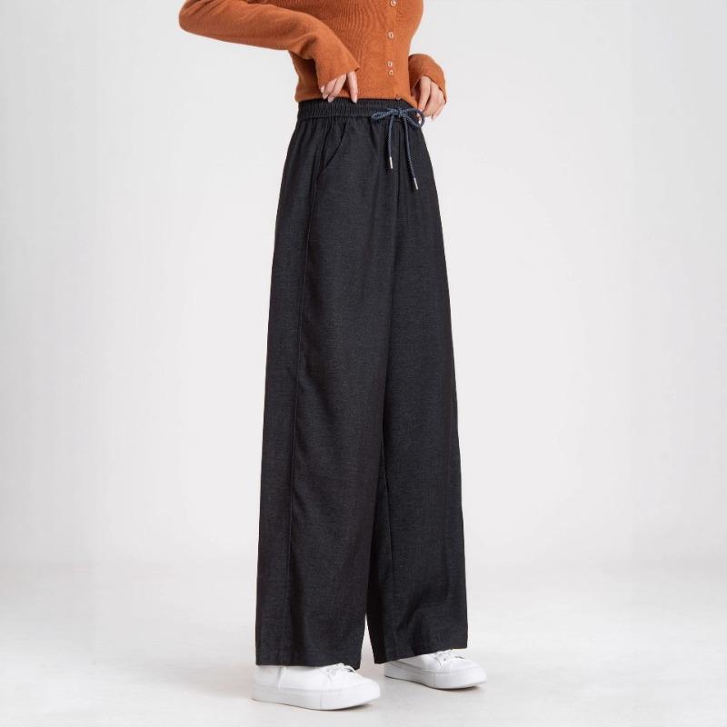 Denim Blue Sycamore Wide-leg Pants, Thickened Loose and Thin Splicing Casual Radish Tooling Pants In Autumn and Winter