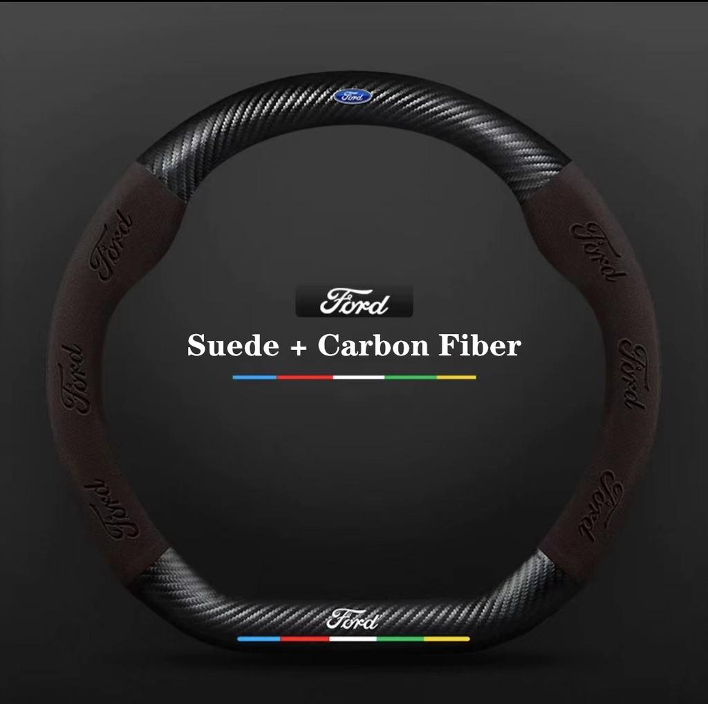 Ford ST EXPLORER EDGE Fiesta Focus Mondeo F150 Fusion Mustang Kuga Ranger Car Anti-Slip Suede Carbon Fiber Steering Wheel Cover