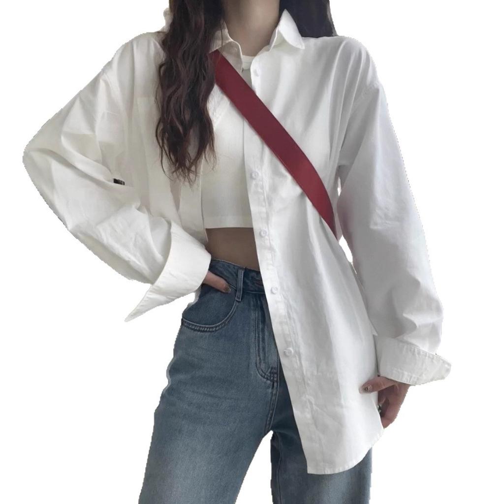 White Shirt Jacket Early Autumn 1116 New Solid Color Shirt Casual Loose Top Women's Spring and Autumn with Long Sleeves