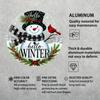 Winter Greetings Carved aluminum foil sign with Holly wreath center attachment, vintage metal tin plate for door, home