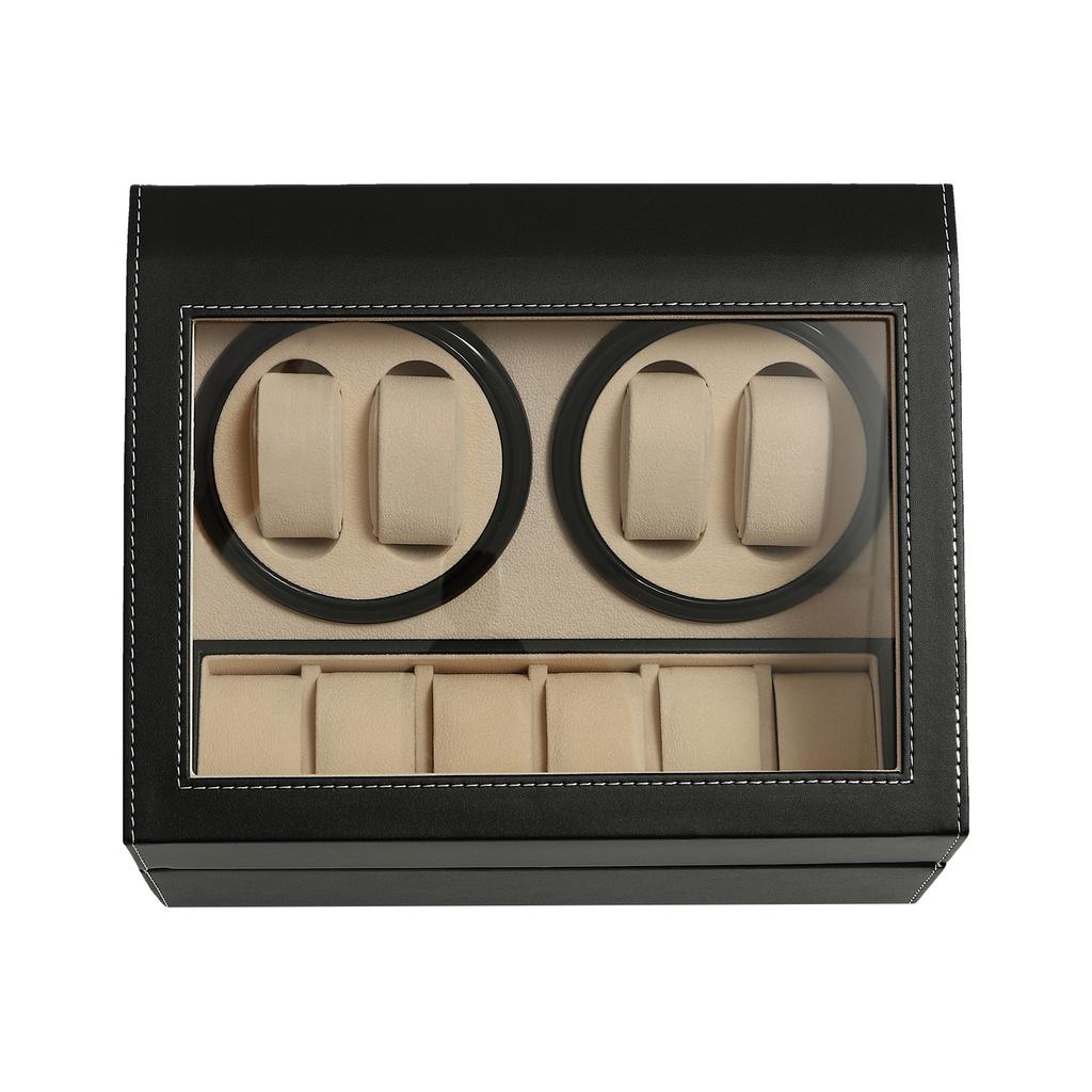 4+6 Luxury Automatic Rotation Watch Winder Leather Storage Case Display Box Gift Flexible Watch Pillow for Personal Use Khaki