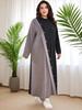 Damen-Strick-Cardigan-Kleid in mittlerer Länge, inspiriert vom Nahen Osten, mit Metallschnalle, gefaltetem Patchwork und lockerer Übergröße