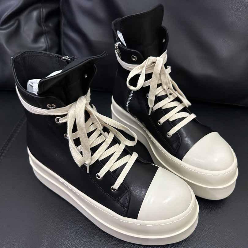 Couple Boots Martin Boots Side Zipper Tooling Boots Spring High-End Thick-Soled Heightened Black And White High-Top Board Shoes For Men And Women