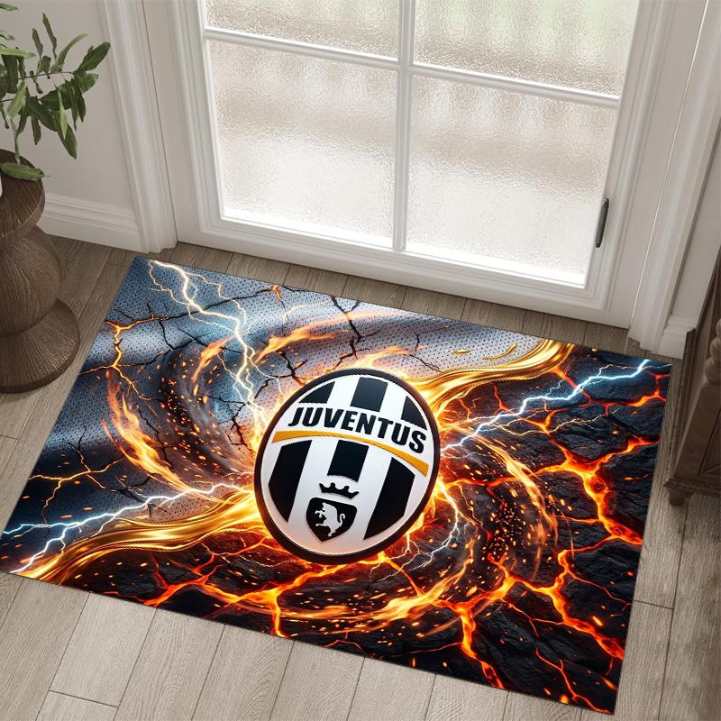 Juventus FC Design Kristall-Samt-Teppich Gemütlich Nicht?Rutschfester Teppich mit Aufdruck für Schlafzimmer Wohnzimmer Eingang