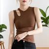 Women's Elegant Brown Ribbed Hollow Out Sleeveless Top