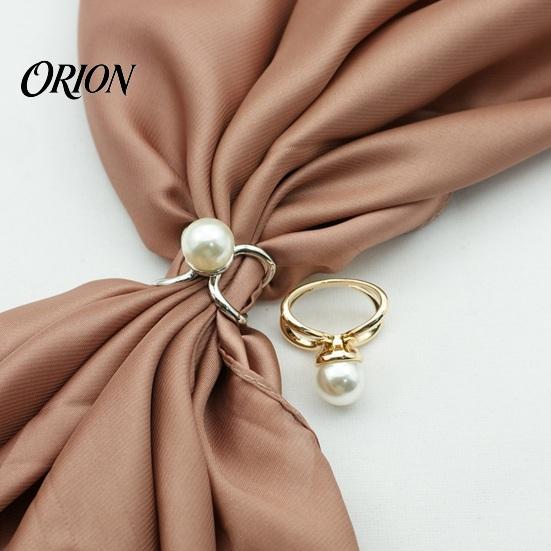 Silver Scarf Clasp 2 Pcs Ring Clip, Faux Pearl Belt Buckles, Metal Clothes Clip Slides Button, Shirt Ties Clips for Women, Dress Clothing Accessories