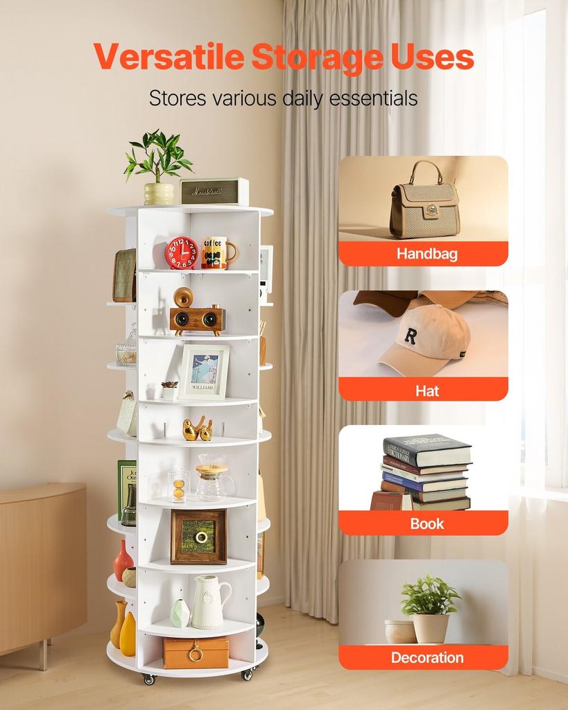 7 Tier Rotating Shoe Rack Tower with Adjustable Shelves, Movable 360° Spinning Carousel Display with Wheels, Lazy Susan Organizer Closet for Bedroom,