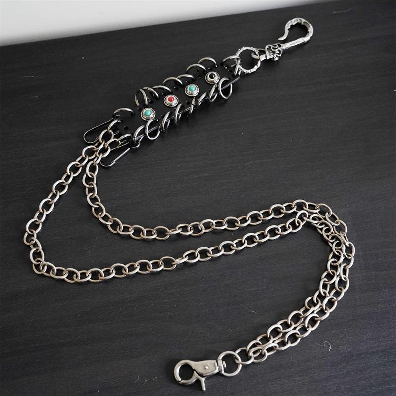 

Мужская хип-хоп металлическая цепочка для кошелька с черепом и бирюзой, с декоративной отделкой из коровьей кожи Waist Chain