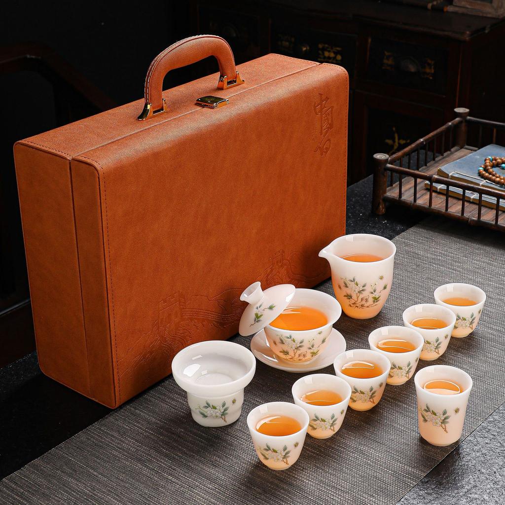Light luxury ice jade porcelain jade tea set gift box set gift high-end merchandise business gifts merchandise souvenir gift